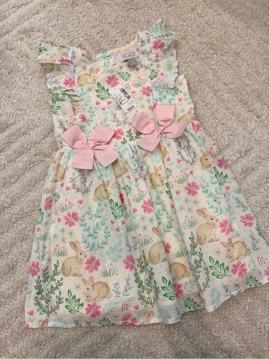 The Children's Place Other - NWT - The Children's Place Pink Floral Bunny Ruffle Dress with Bows -Size 4T